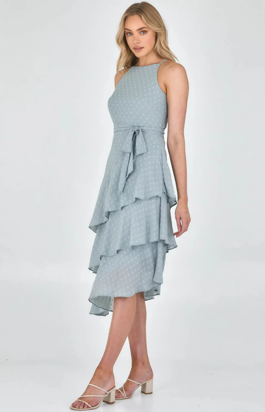 3D Textured Chiffon Tiered Ruffle Dress (ADR1101-3A)