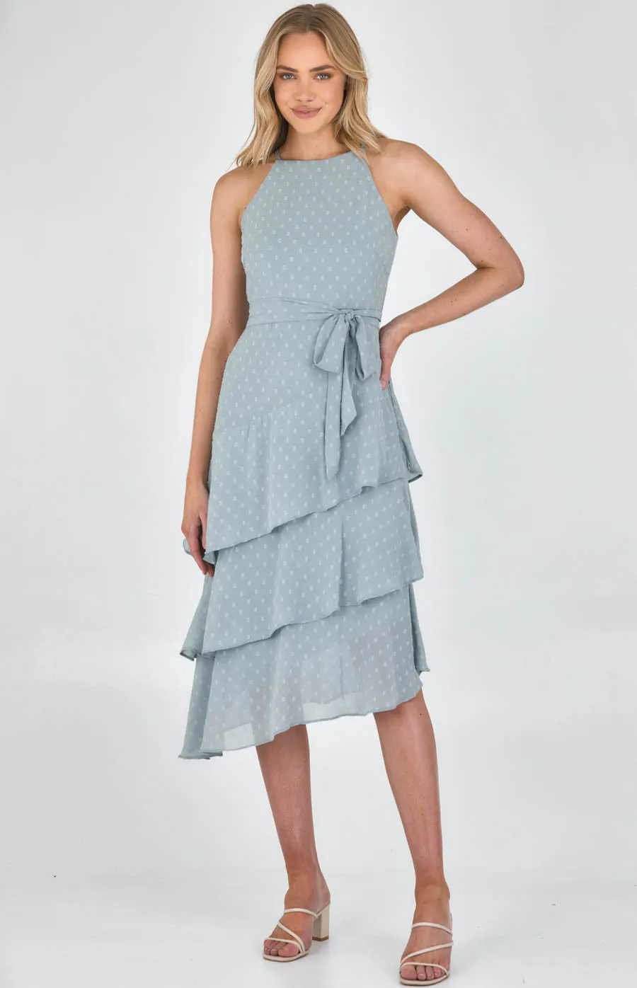 3D Textured Chiffon Tiered Ruffle Dress (ADR1101-3A)