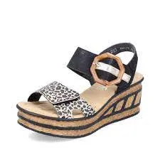 68176- Leopard Print Wedge Sandal- Rieker