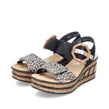 68176- Leopard Print Wedge Sandal- Rieker