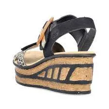 68176- Leopard Print Wedge Sandal- Rieker