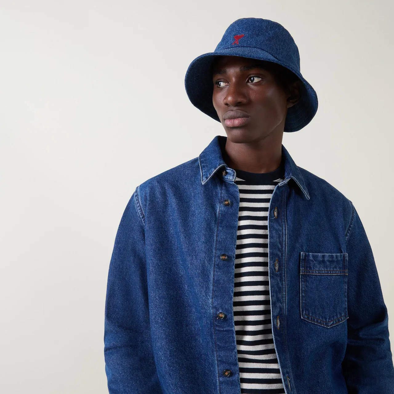 AMI ADC Logo Denim Bucket Hat - Blue