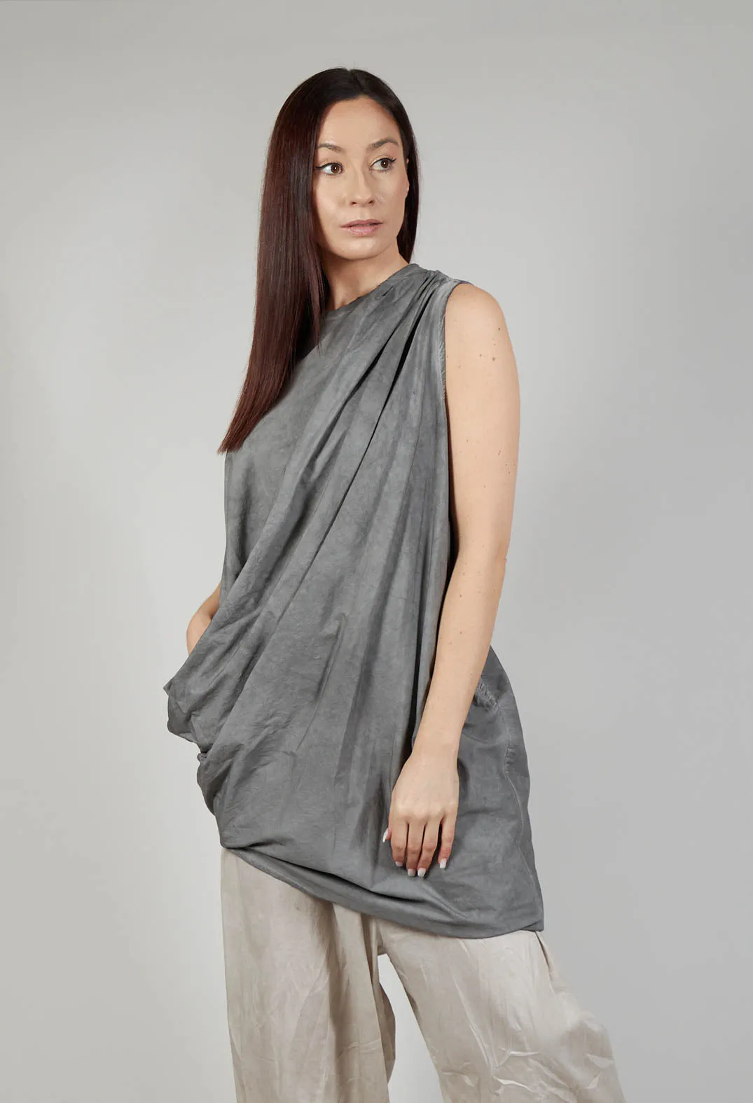 Asymmetrical Dress in Tela Paracadute Tinto Freddo Grey Storm