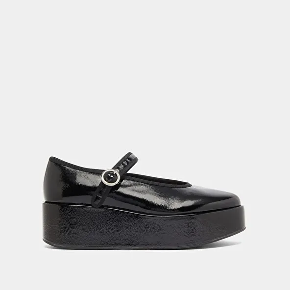 Ballet flats with platforms in black pleated patent