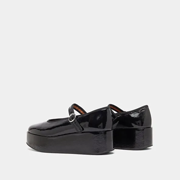 Ballet flats with platforms in black pleated patent