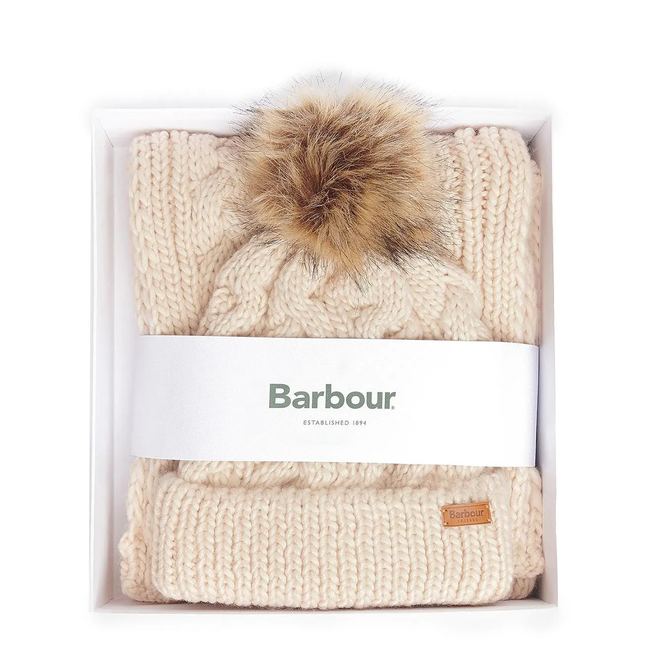 Barbour Womens Penshaw Beanie & Scarf Gift Set Blush Pink