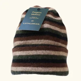 Beanie Possum Merino Stripe Black