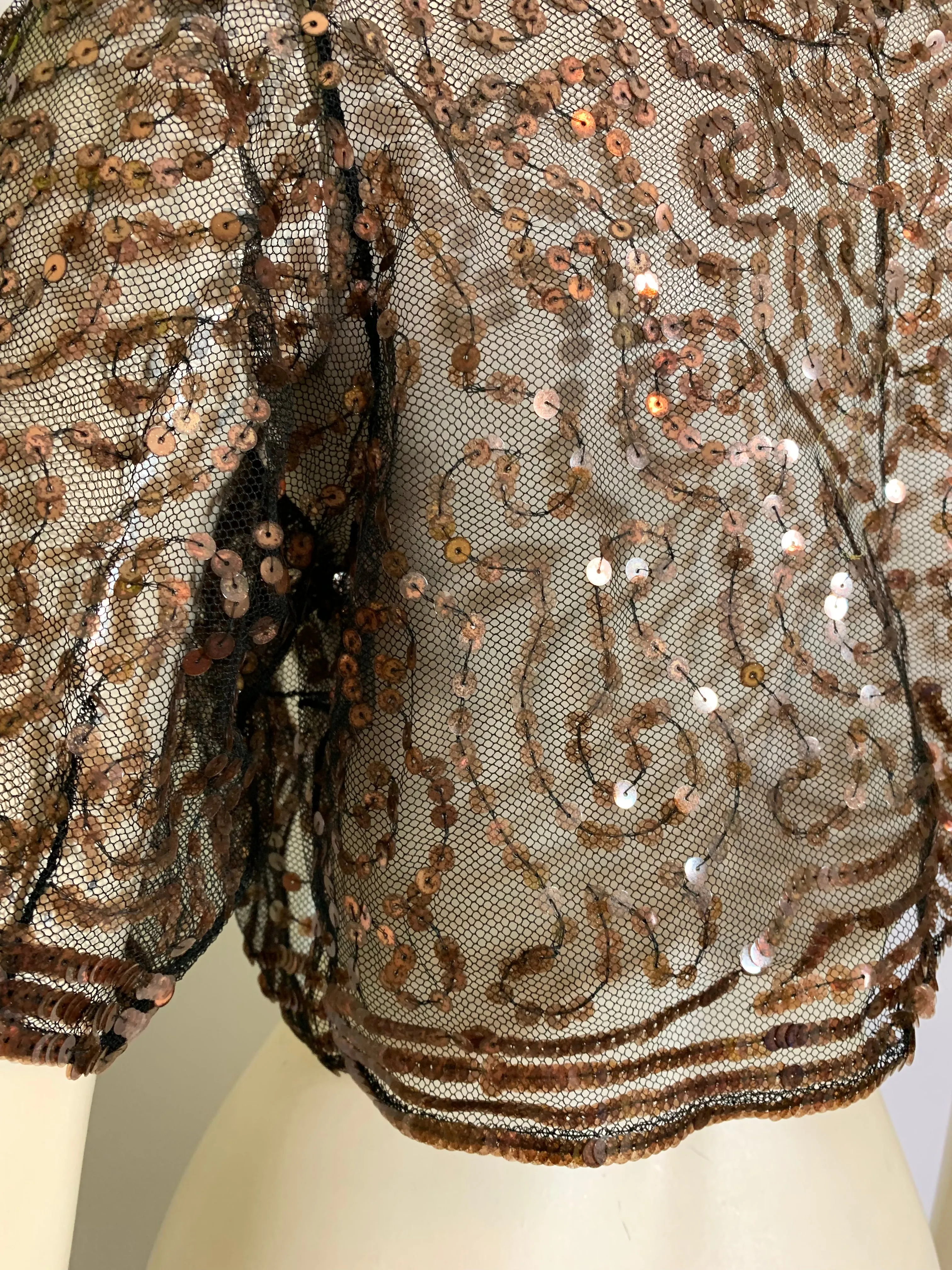 Black Mesh Bolero Jacket with Coppery Gelatin Sequins circa 1930s