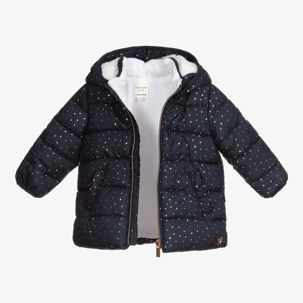 Blue & Gold Dot Puffer Coat