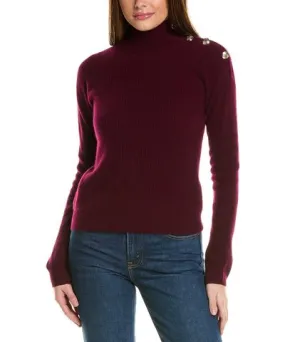 Bruno Magli Rib Button Shoulder Mock Nek Cashmere Sweater