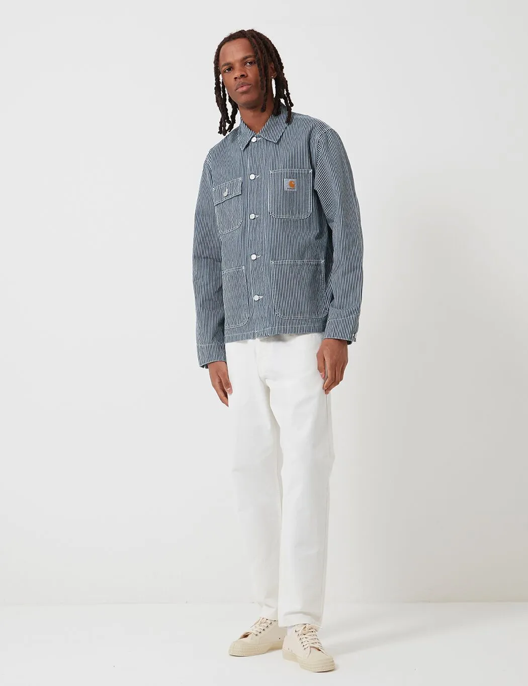 Carhartt-WIP Michigan Denim Coat (Hickory Stripe) - Blue/White Rinsed