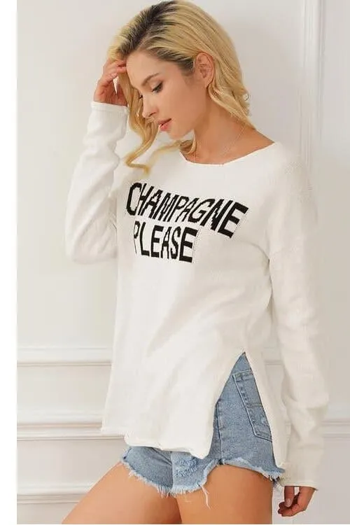 CHAMPAGNE PLEASE Long Sleeve Slit Sweater