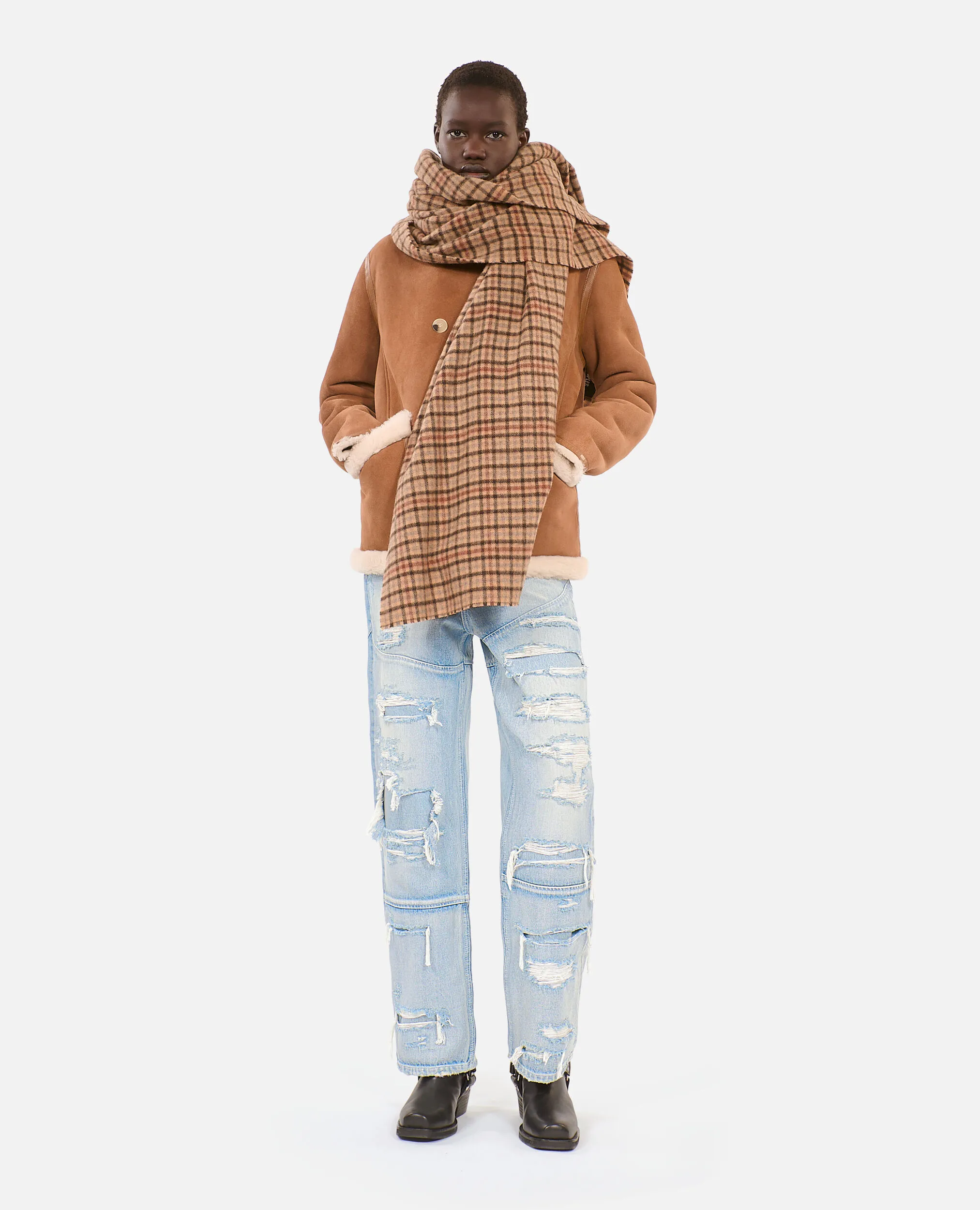 Checked wool scarf