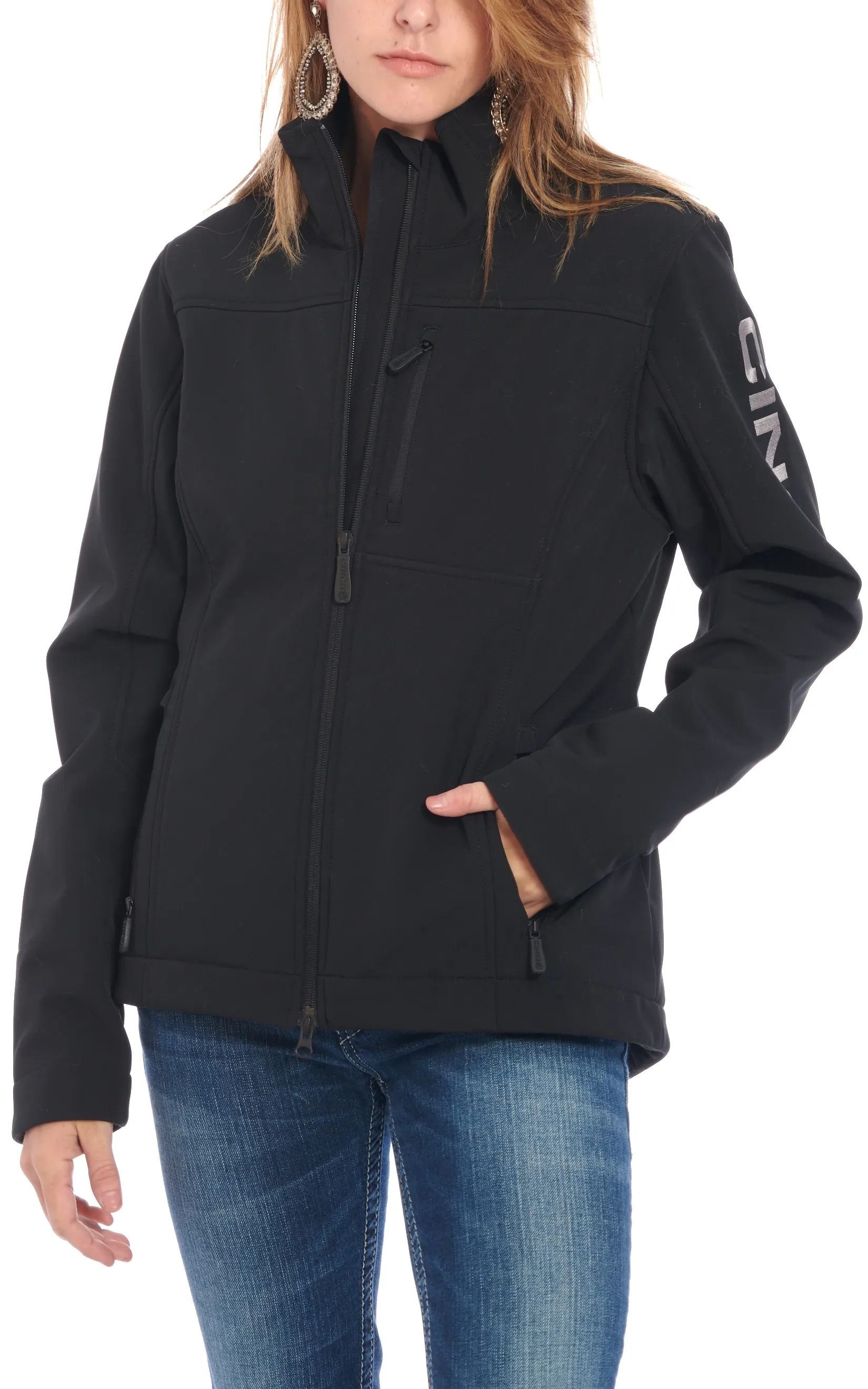 Cinch Women's Black Concealed Carry Logo Sleeve Bonded Jacket