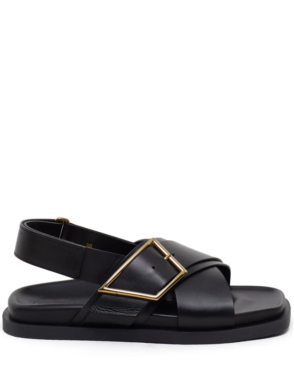 Closed crossover strap leather sandals - Black