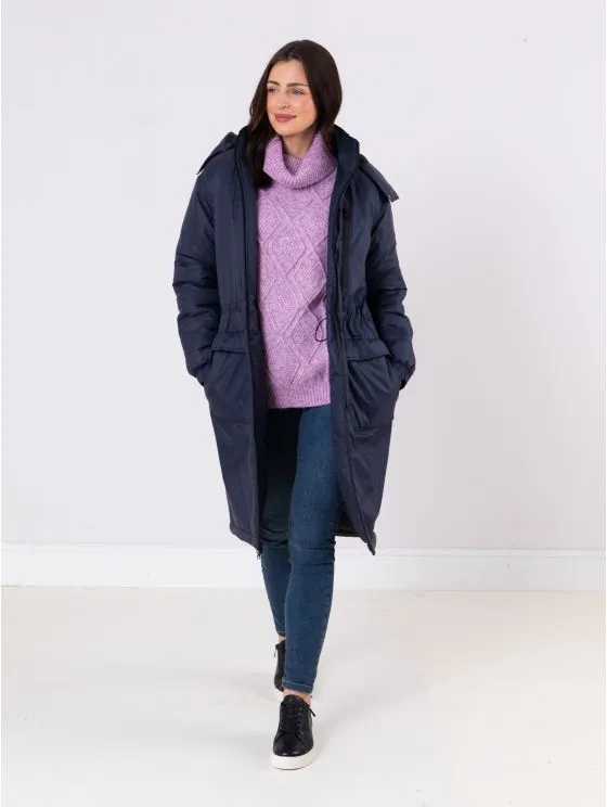 Creya Longline Padded Coat in Navy