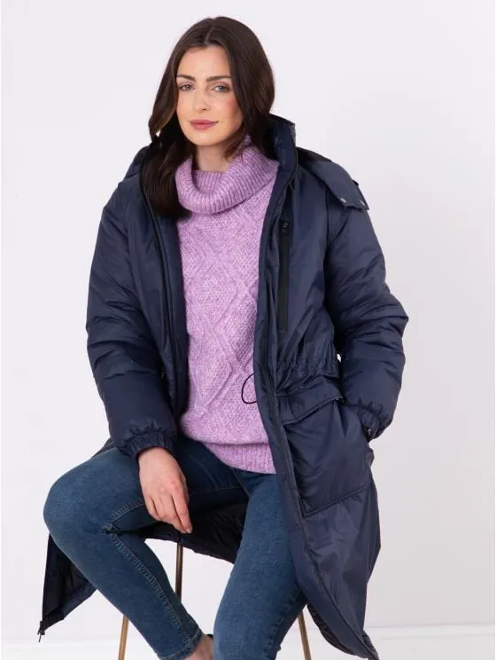 Creya Longline Padded Coat in Navy