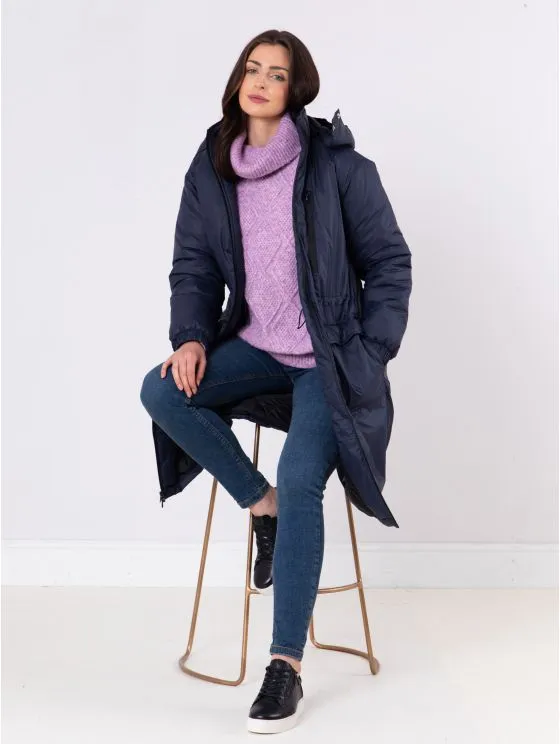 Creya Longline Padded Coat in Navy