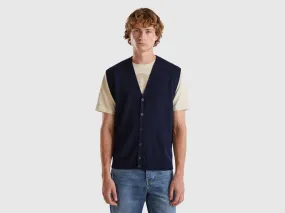 Dark blue vest in pure Merino wool - Dark Blue | Benetton