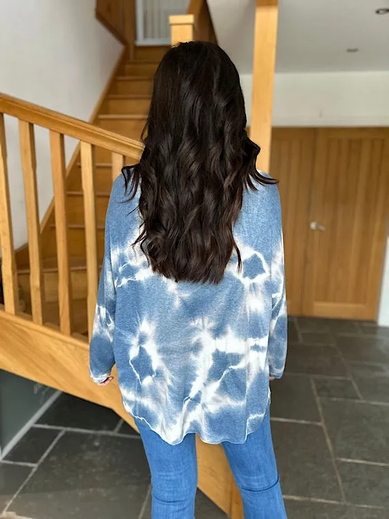 Denim V Neck Tie Dye Knit Sandra