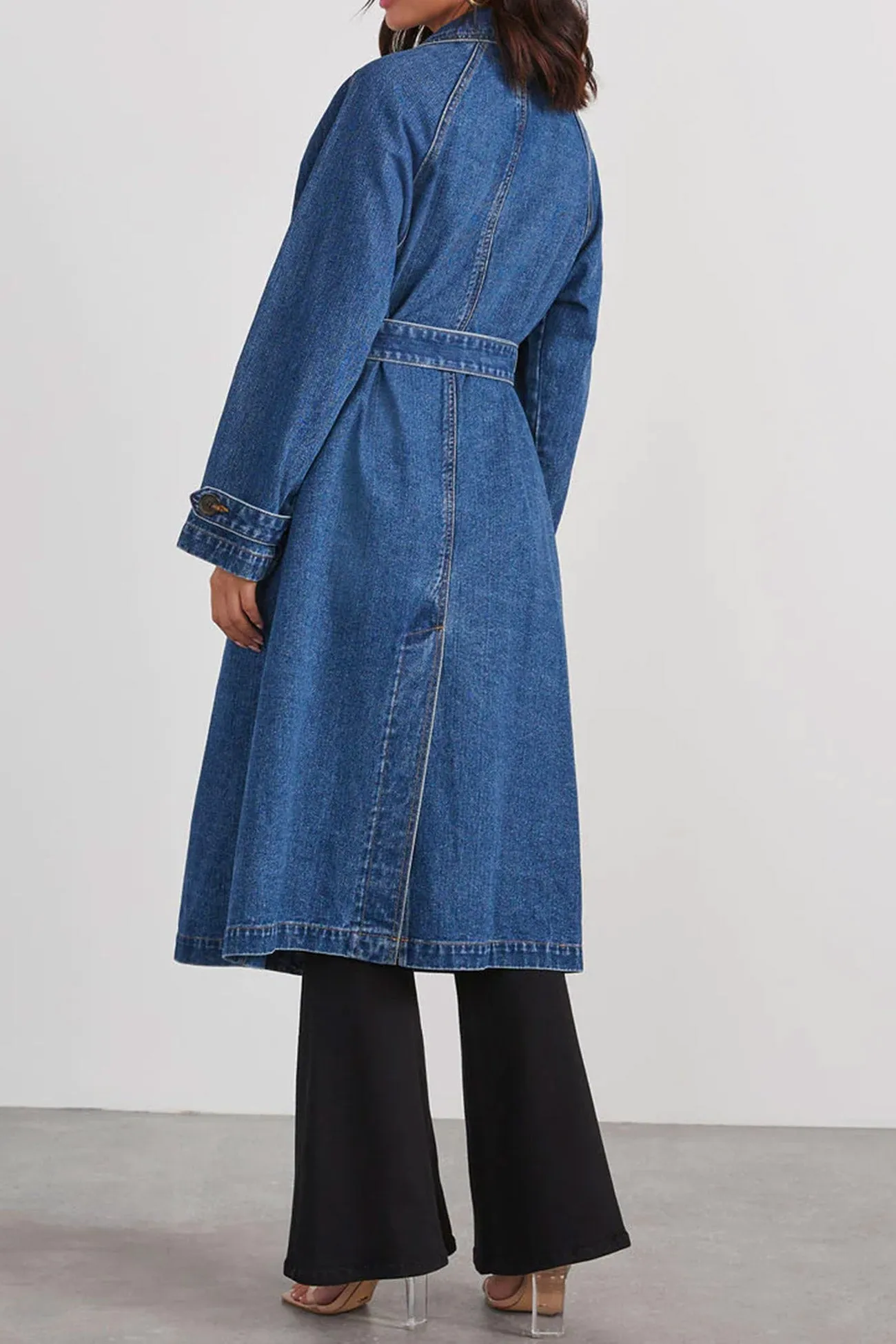 Double-breasted Strappy Denim Trench Coat