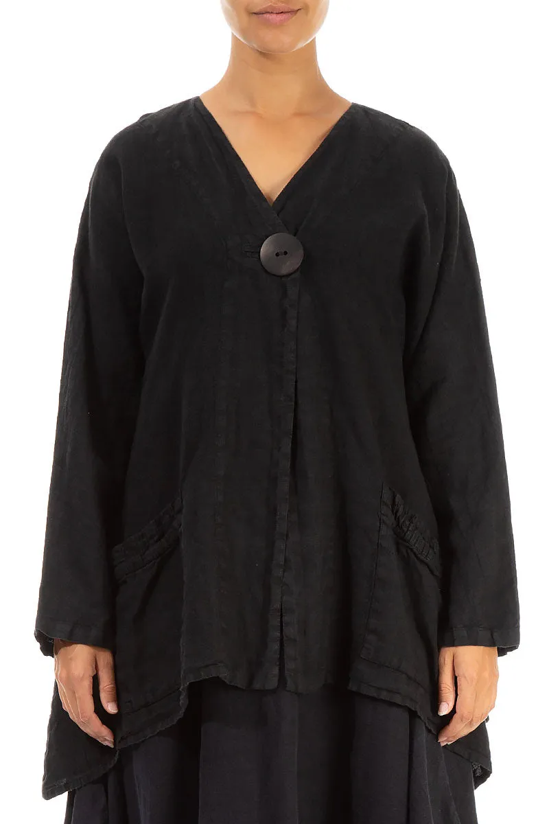 Dropped Edge Black Linen Jacket