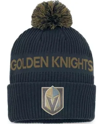 Fanatics Men's NHL Fanatics Gray/Gold Vegas Golden Knights 2022 NHL Draft Authentic Pro Cuffed Knit Hat with Pom