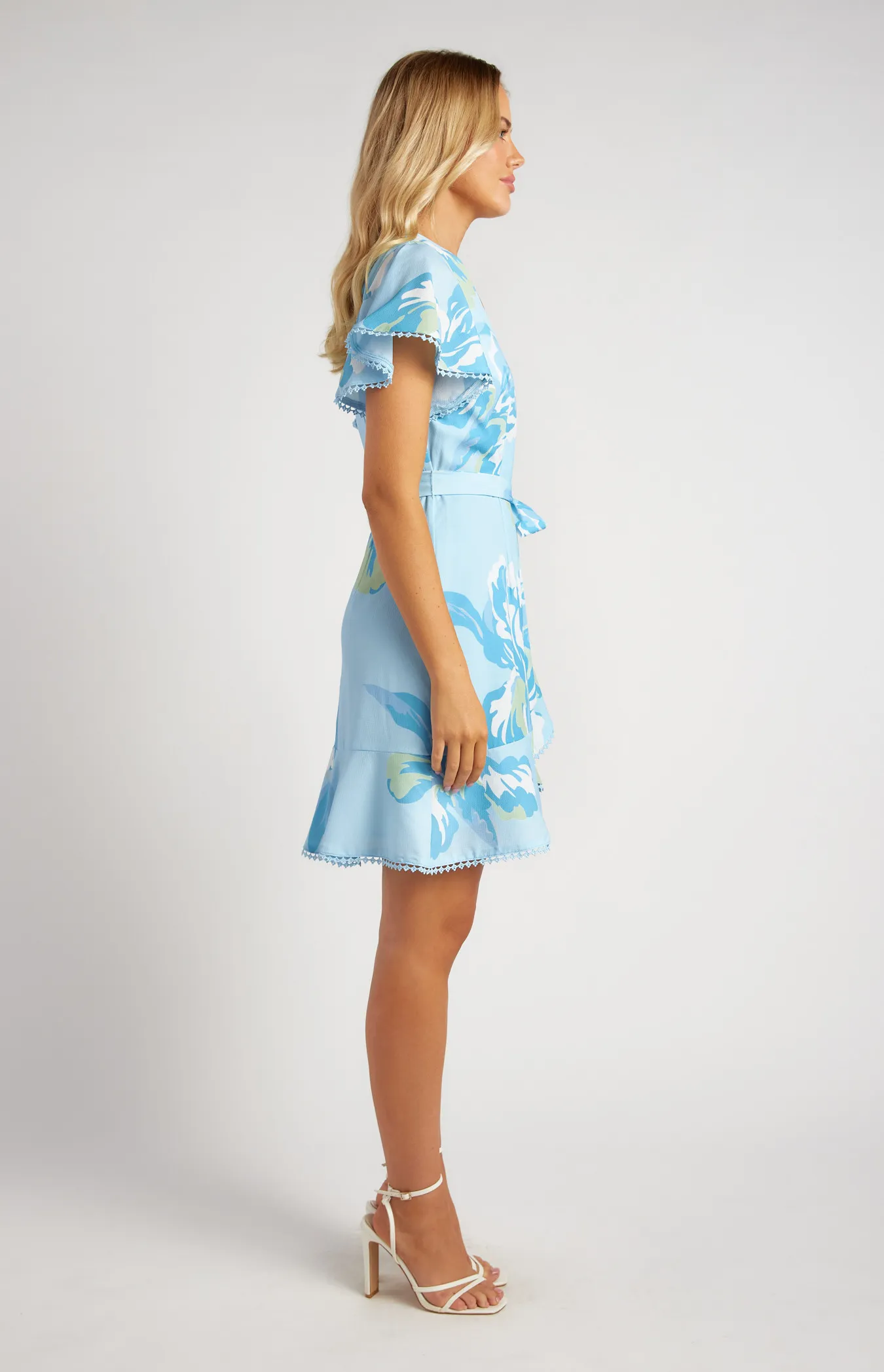 Floral Print Butterfly Sleeve Dress with Lace Trim Detail (SDR1480-2A)