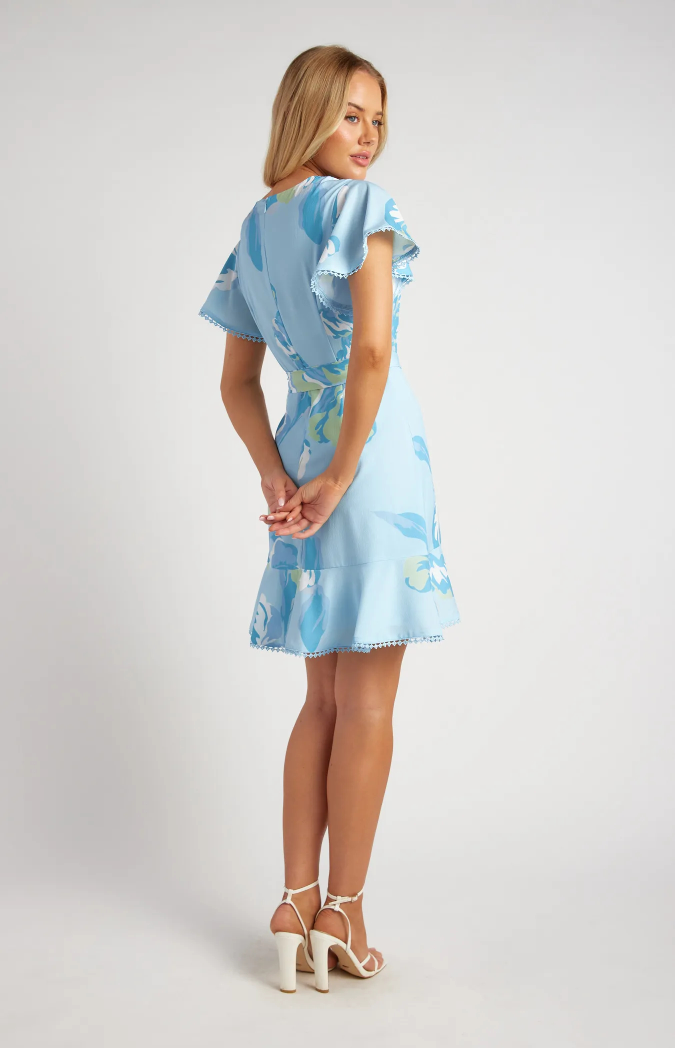 Floral Print Butterfly Sleeve Dress with Lace Trim Detail (SDR1480-2A)