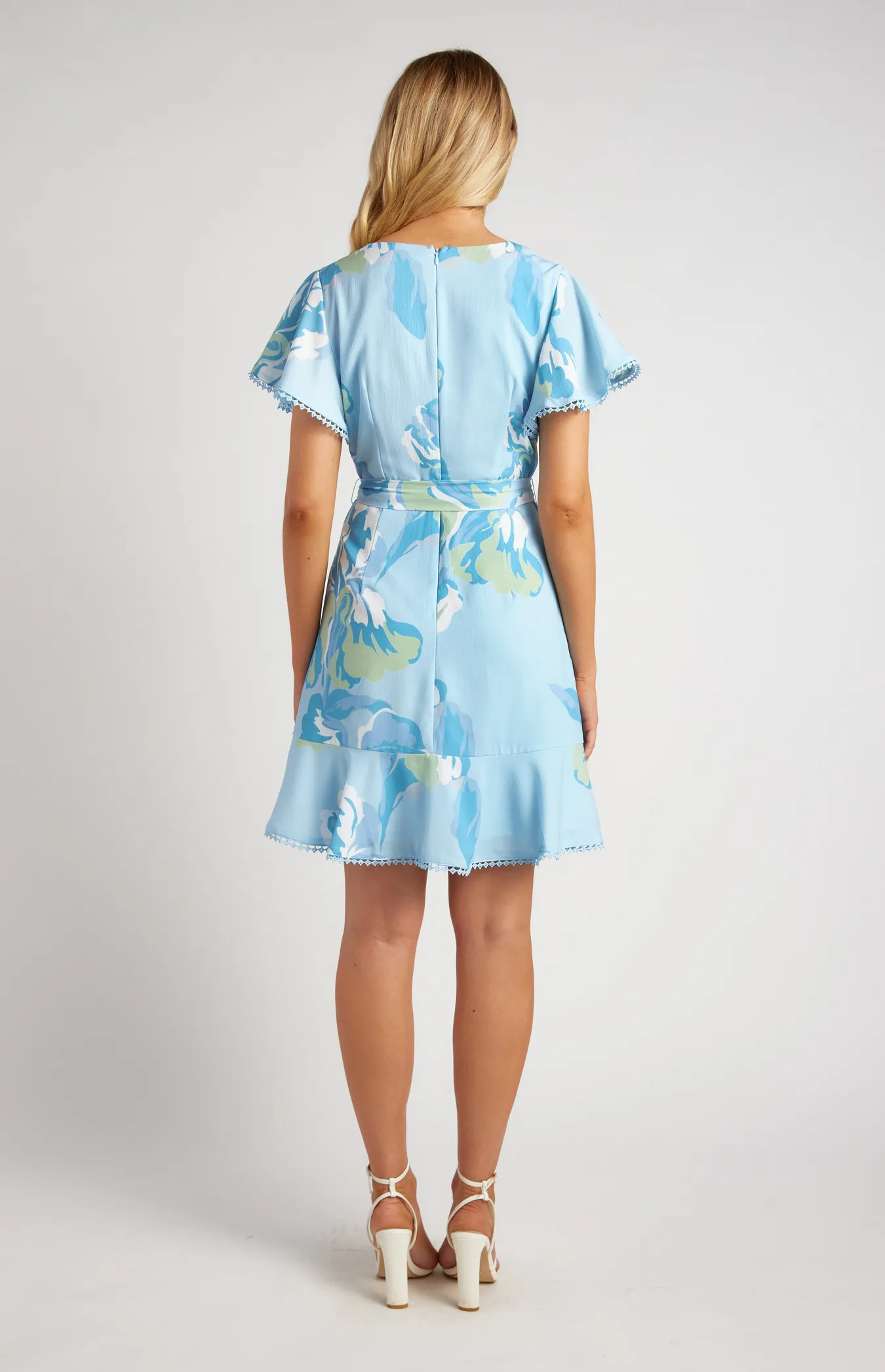 Floral Print Butterfly Sleeve Dress with Lace Trim Detail (SDR1480-2A)