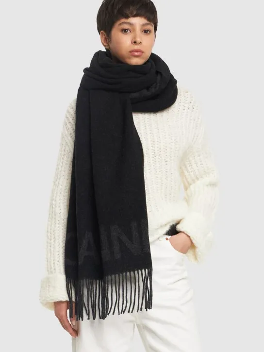 GANNI   Fringed wool scarf 