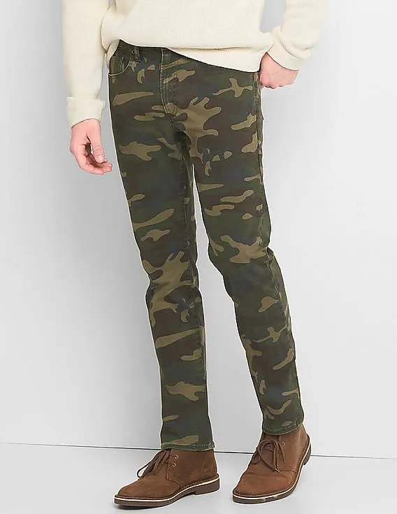 GAP Men Green Camo 5-Pocket Slim Fit Pants With GapFlex