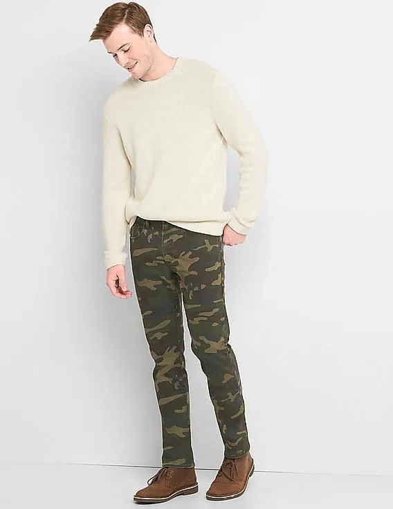 GAP Men Green Camo 5-Pocket Slim Fit Pants With GapFlex