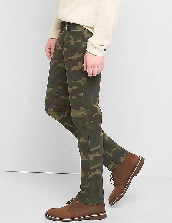 GAP Men Green Camo 5-Pocket Slim Fit Pants With GapFlex