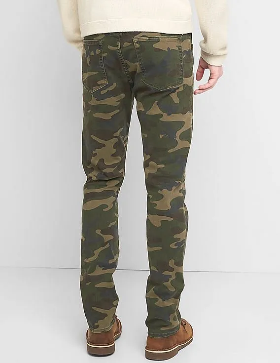 GAP Men Green Camo 5-Pocket Slim Fit Pants With GapFlex