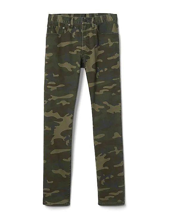 GAP Men Green Camo 5-Pocket Slim Fit Pants With GapFlex