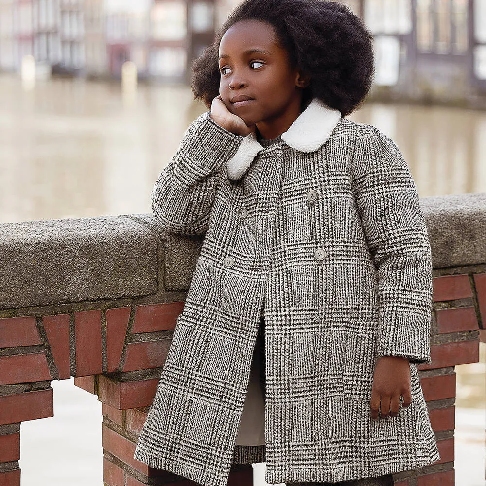 Girls Black & Ivory Tweed Coat