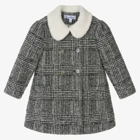 Girls Black & Ivory Tweed Coat