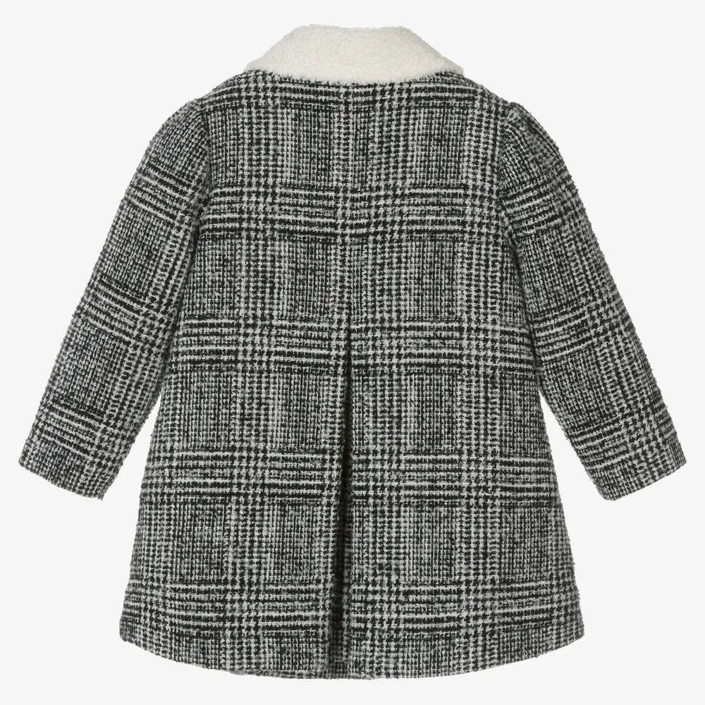 Girls Black & Ivory Tweed Coat