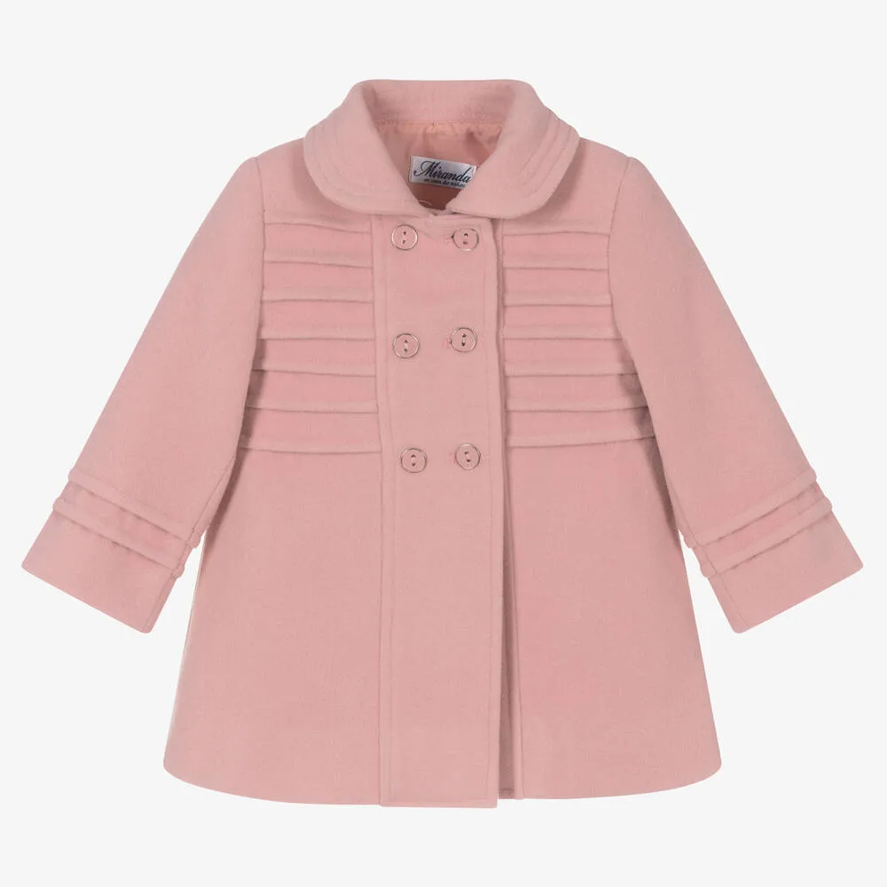 Girls Pink Felted Double-Breasted Coat