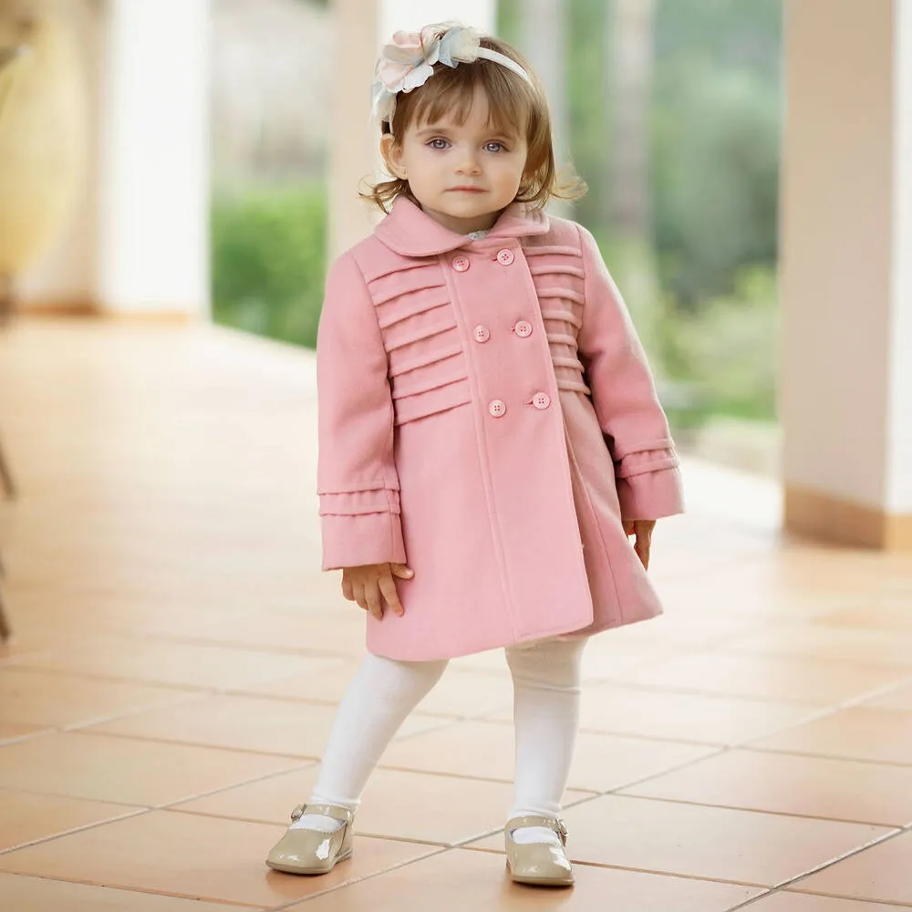 Girls Pink Felted Double-Breasted Coat