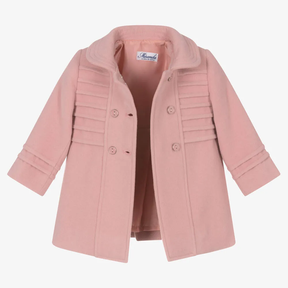 Girls Pink Felted Double-Breasted Coat