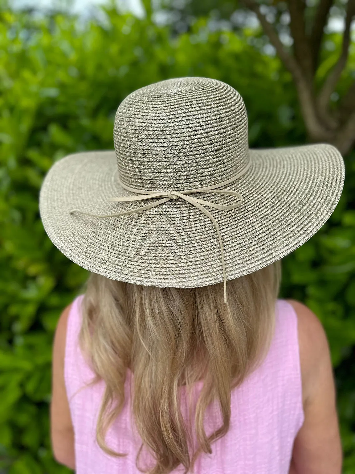 Gold Shimmer Bow Detail Sun Hat