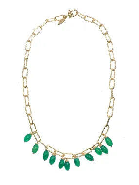 Green Agate Statement Chain Necklace HN010