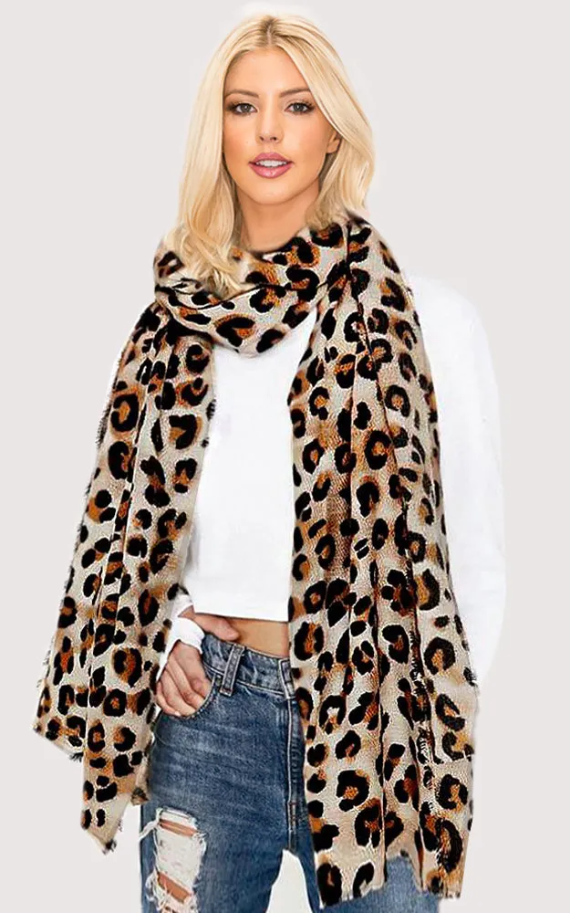 JC19249-01 Brown Leopard Print Oblong Scarf