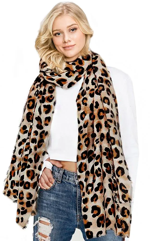 JC19249-01 Brown Leopard Print Oblong Scarf