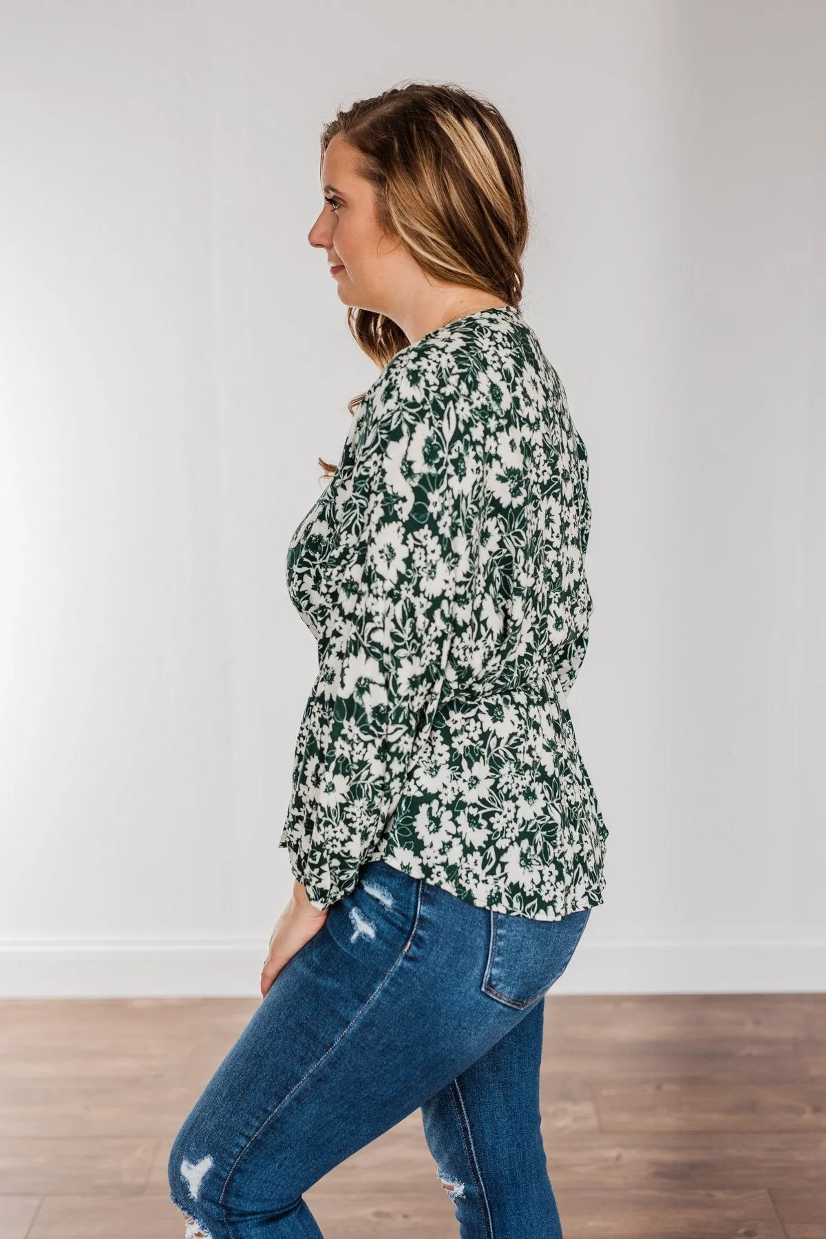 Joy to the World Long Sleeve Blouse- Hunter Green