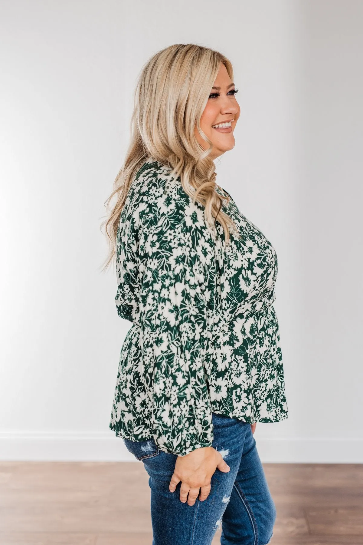 Joy to the World Long Sleeve Blouse- Hunter Green