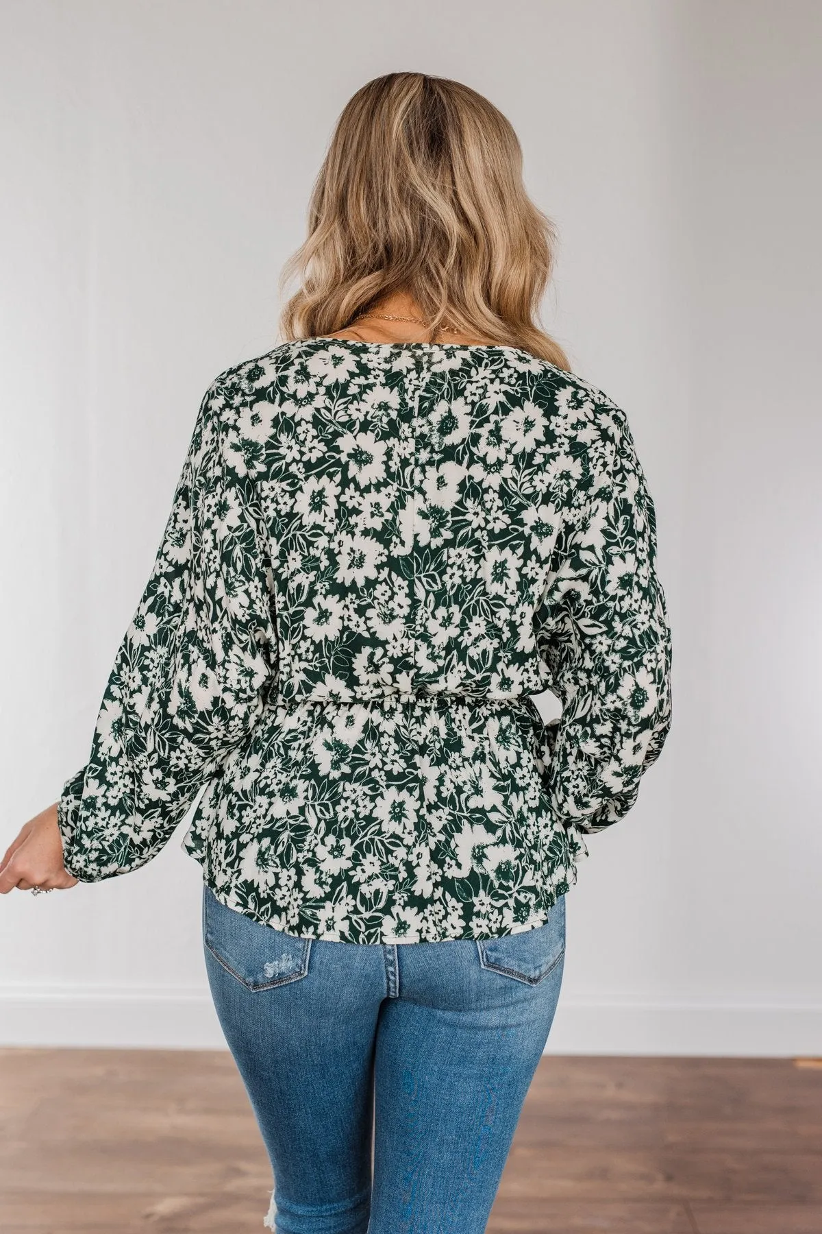 Joy to the World Long Sleeve Blouse- Hunter Green