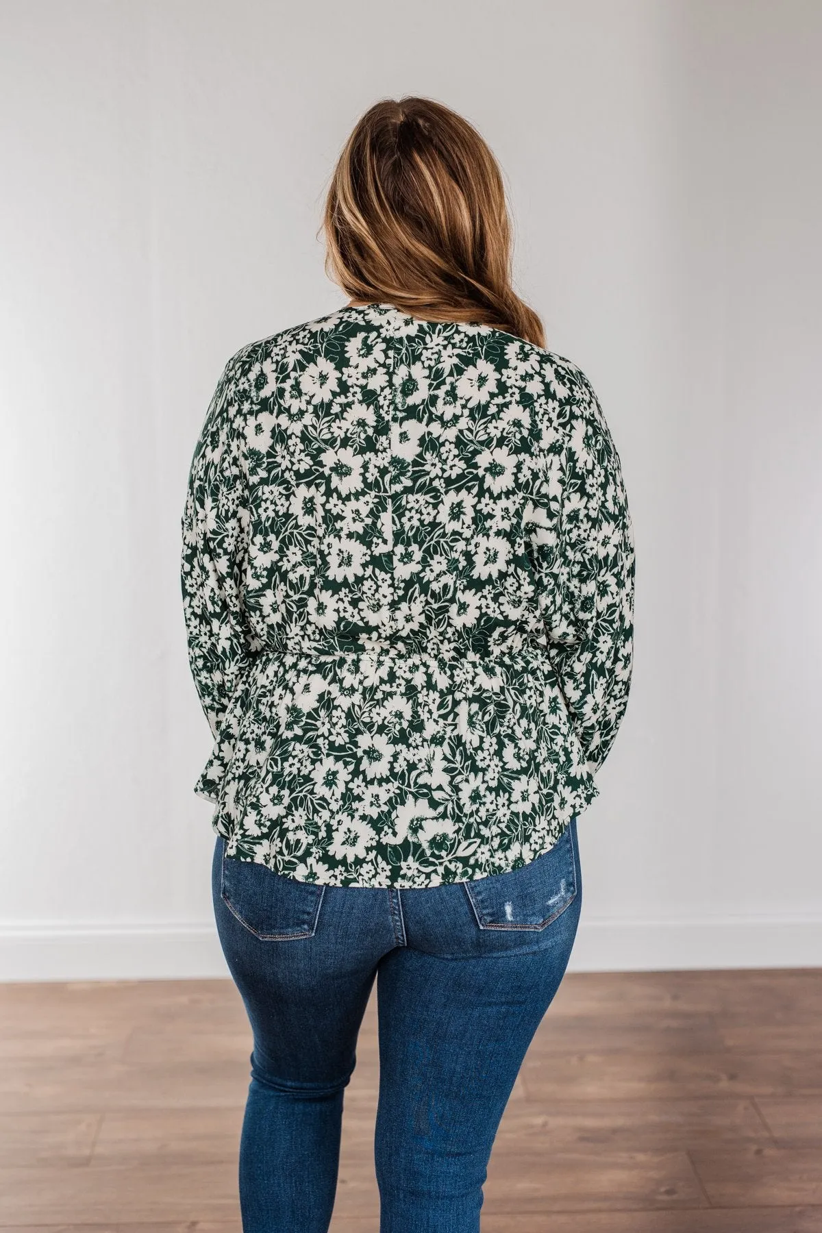 Joy to the World Long Sleeve Blouse- Hunter Green